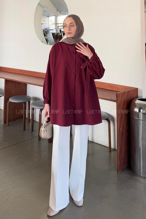 Lamelif Kol Detaylı Gömlek Bordo