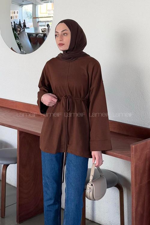 Lamelif Yırtmaç Detaylı Sweat Acı Kahve