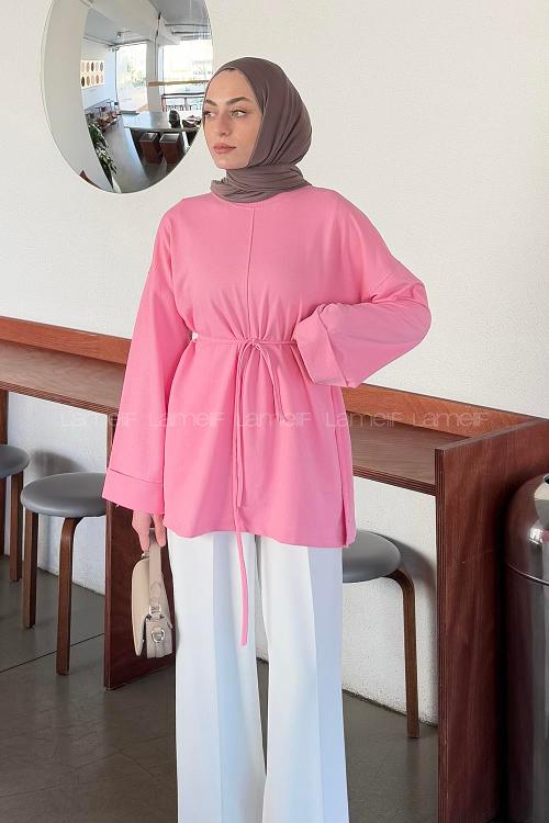 Lamelif Yırtmaç Detaylı Sweat Pembe