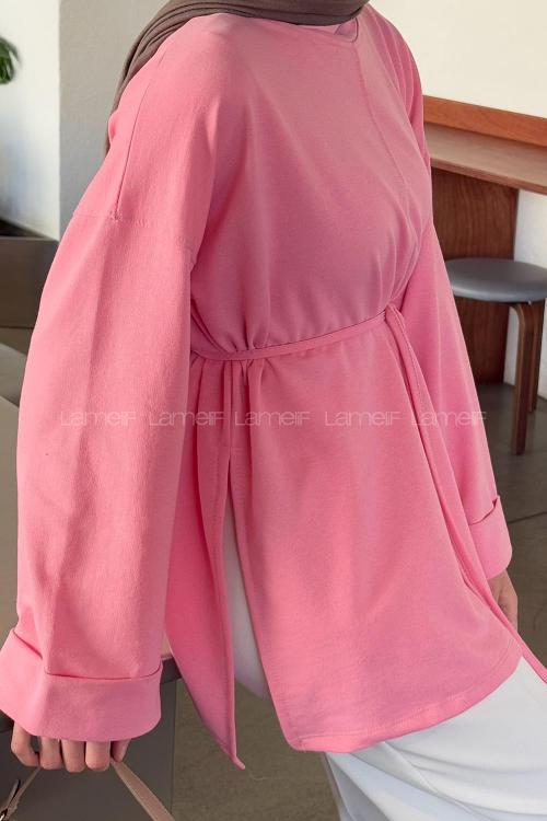 Lamelif Yırtmaç Detaylı Sweat Pembe