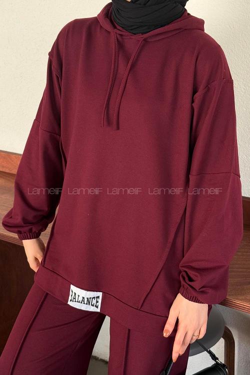 Lamelif Balance Armalı Çımalı İkili Tesettür Takım Bordo