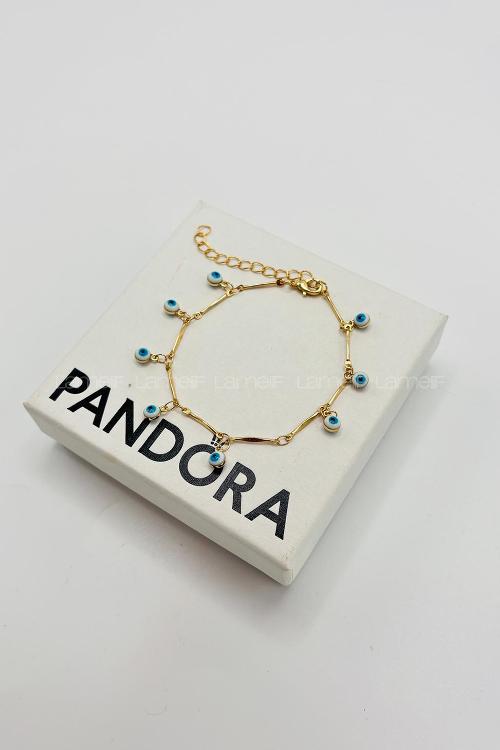 Lamelif Gold Beyaz Sallantılı Nazar Boncuk Zarif Bileklik