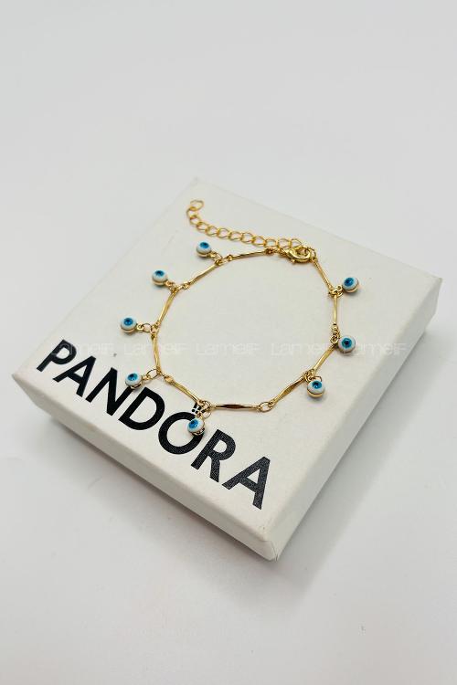 Lamelif Gold Beyaz Sallantılı Nazar Boncuk Zarif Bileklik