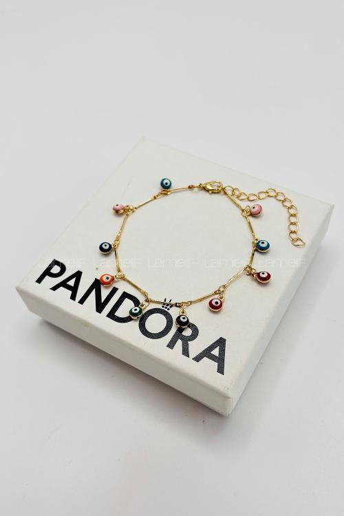 Lamelif Gold Çokrenkli Sallantılı Nazar Boncuk Zarif Bileklik