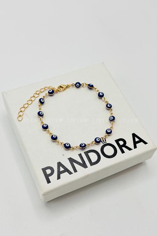 Lamelif Gold Lacivert Nazar Boncuk Zarif Bileklik