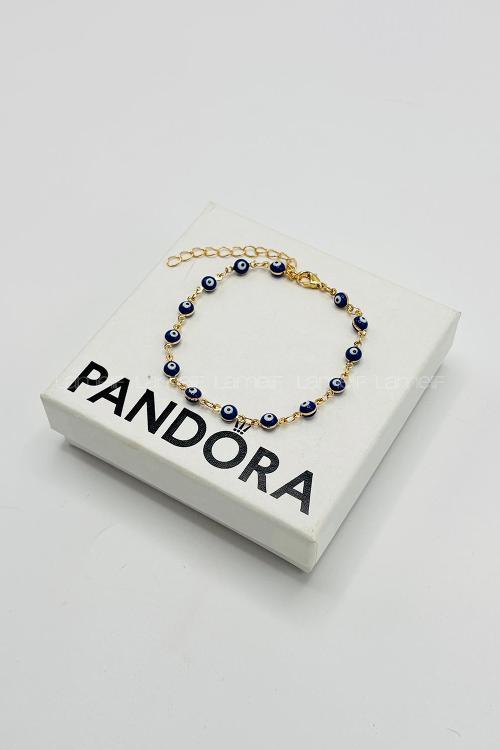 Lamelif Gold Lacivert Nazar Boncuk Zarif Bileklik