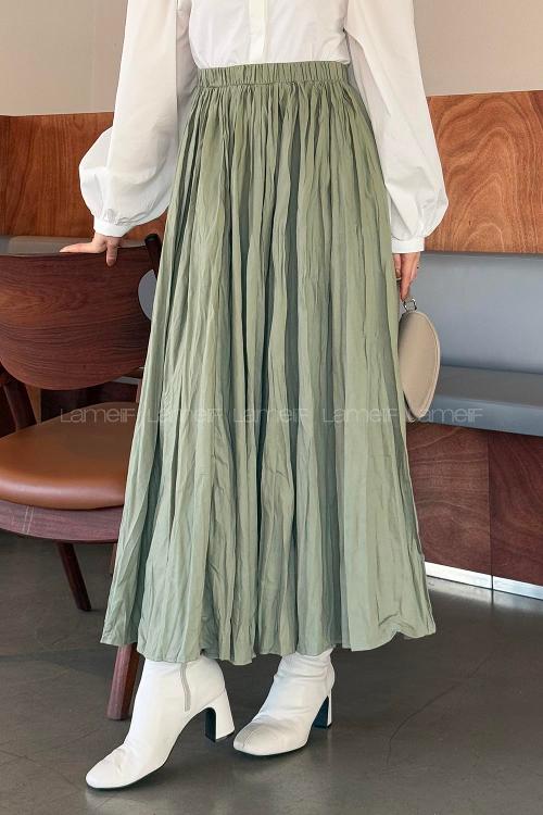 Lamelif Kraşlı Tesettür Etek Çağla Yeşili