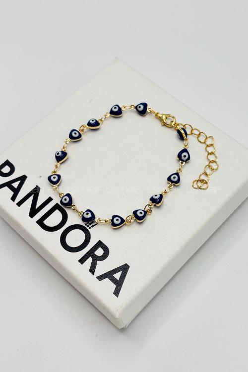 Lamelif Lacivert Kalp Nazar Boncuklu Zarif Bileklik