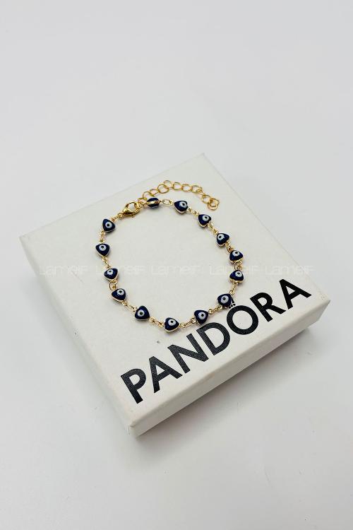 Lamelif Lacivert Kalp Nazar Boncuklu Zarif Bileklik