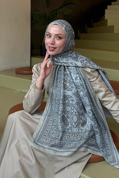 Lamelif Retro Desen Soft Şal Mint Yeşili