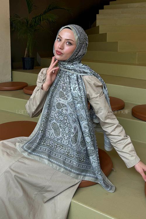 Lamelif Retro Desen Soft Şal Mint Yeşili