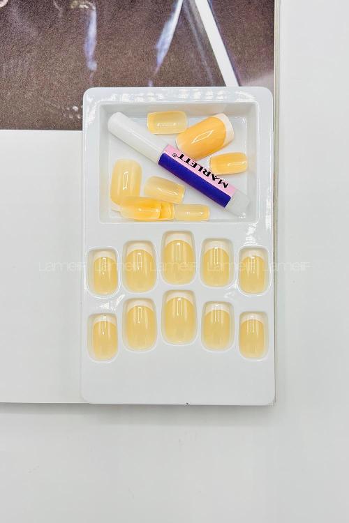 Lamelif Gold Beauty French Takma Tırnak 24 lü Kemik