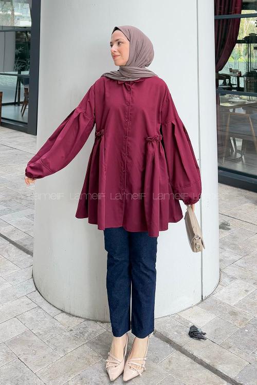 Lamelif Lopez Balon Kol Tunik Bordo