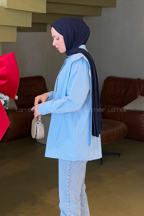 Lamelif Omuz Vatka Detaylı Tesettür Gömlek Bebe Mavisi
