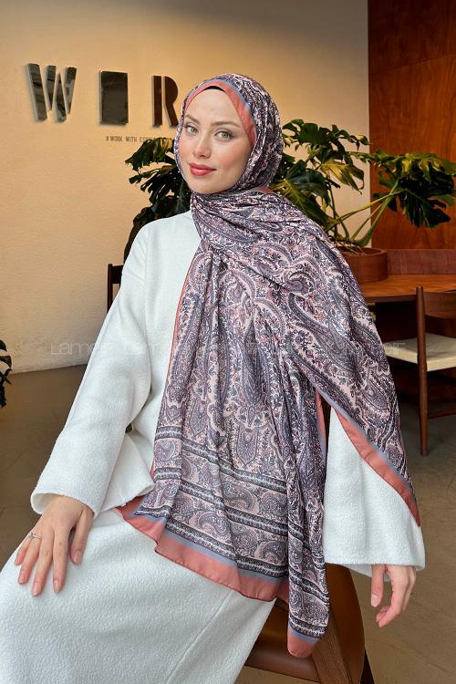 Lamelif Retro Desen Soft Şal Badem