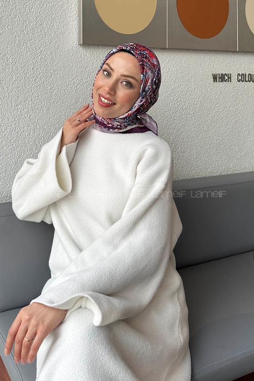 Lamelif Retro Desen kokulu Prime Soft Eşarp Mor
