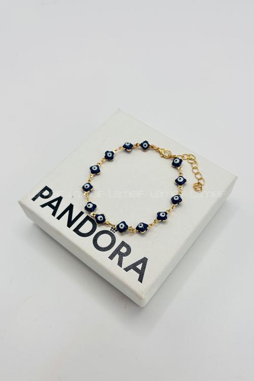 Lamelif Gold Lacivert Yonca Nazar Zarif Bileklik