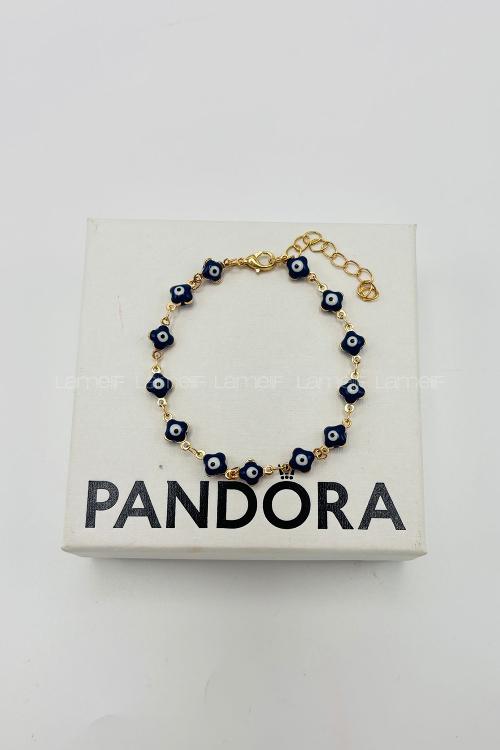 Lamelif Gold Lacivert Yonca Nazar Zarif Bileklik