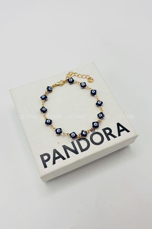 Lamelif Gold Lacivert Yonca Nazar Zarif Bileklik