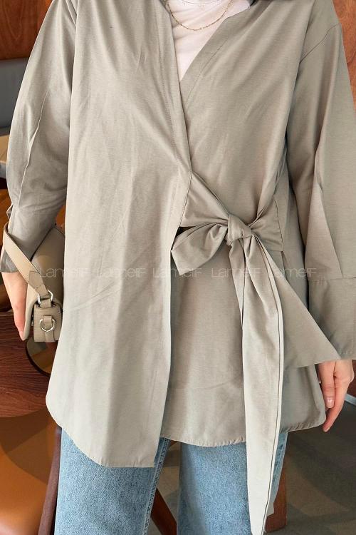 Lamelif Bağlama Detaylı Tesettür Gömlek Haki