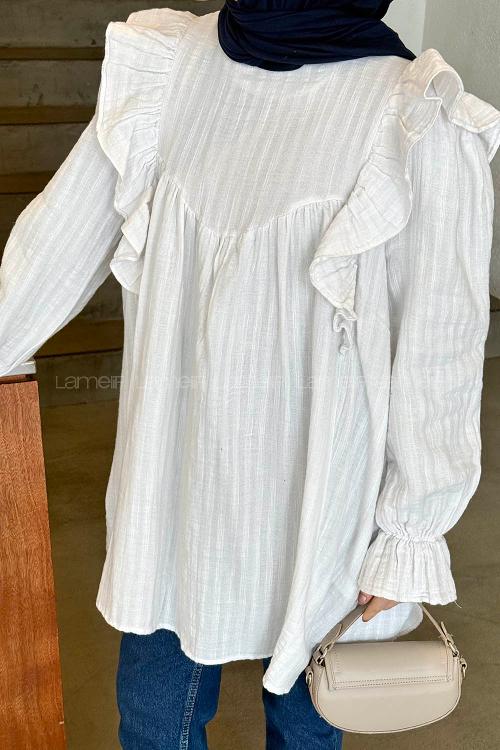 White Medium Crew Neck Linen Tunic