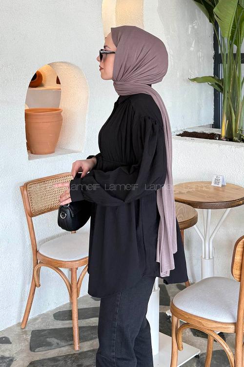 Black Shirt Collar Long Arm Cotton Shirt