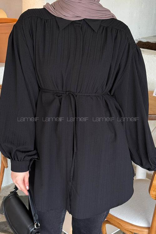 Black Shirt Collar Long Arm Cotton Shirt