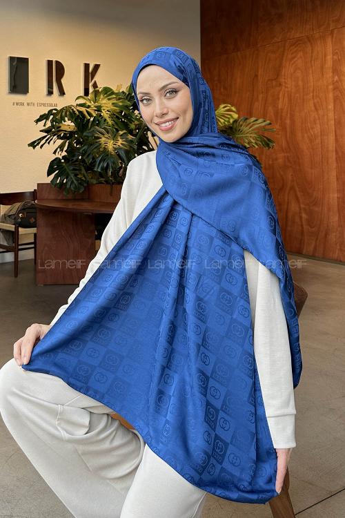 Lamelif GG Desen Jakar Serisi Şal Gece Mavisi