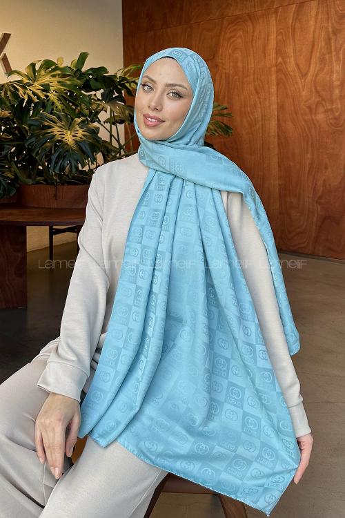 Lamelif GG Desen Jakar Serisi Şal Turkuaz