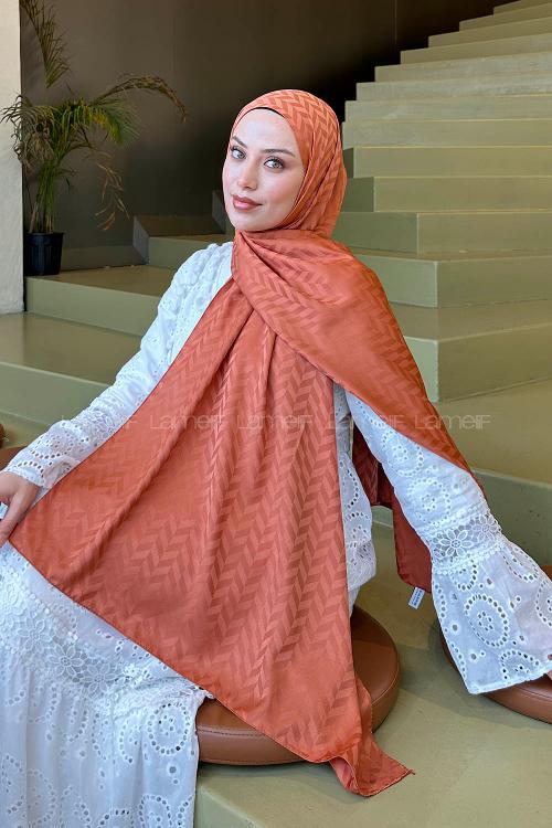 Lamelif Line Desen Jakar Serisi Şal Kiremit