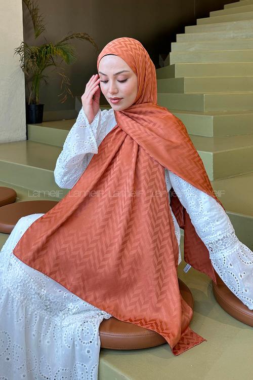 Lamelif Line Desen Jakar Serisi Şal Kiremit
