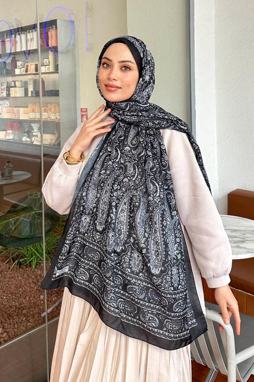 Lamelif Retro Desen Soft Şal Siyah