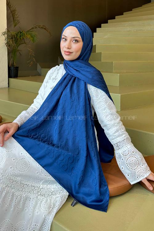 Lamelif Q Desen Jakar Serisi Şal Gece Mavisi