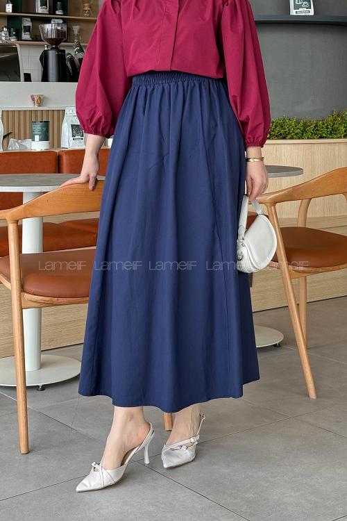 Lamelif Cep Detaylı Etek Lacivert
