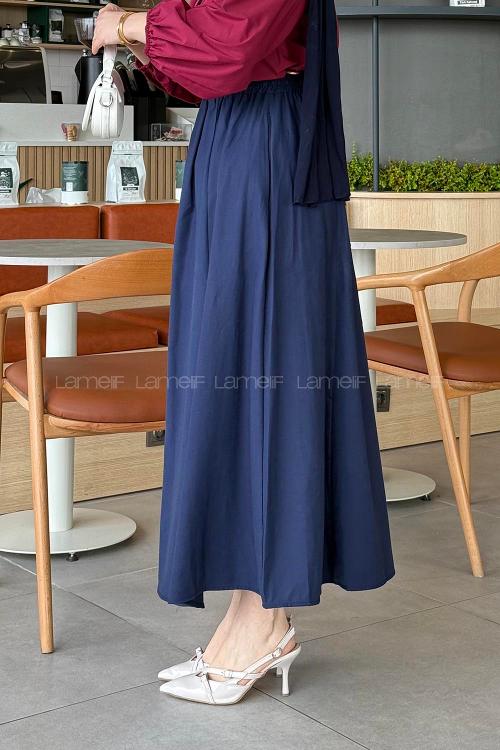 Lamelif Cep Detaylı Etek Lacivert