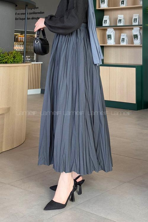 Lamelif Kraşlı Tesettür Etek Antrasit