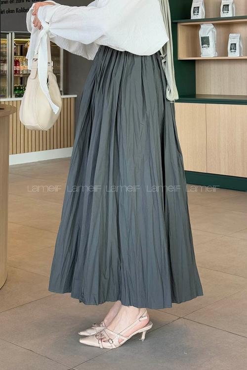 Lamelif Kraşlı Tesettür Etek Koyu Yeşil