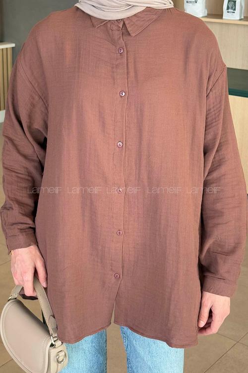 Lamelif Müslin Tesettür Gömlek Acı Kahve