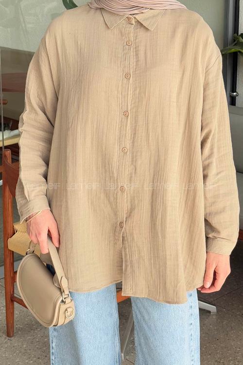 Sand Beige Shirt Collar Long Arm Linen Shirt