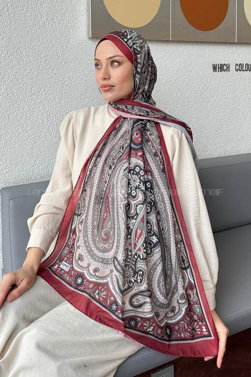 Lamelif Retro Desen Pamuk Şal Bordo