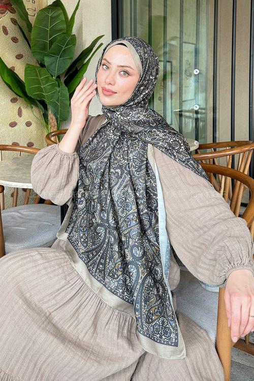 Lamelif Retro Desen Soft Şal Mint Yeşili