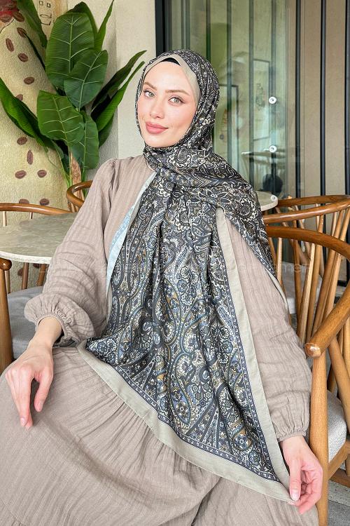 Lamelif Retro Desen Soft Şal Mint Yeşili