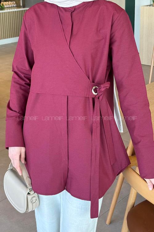 Lamelif Kuşaklı Tesettür Tunik Bordo