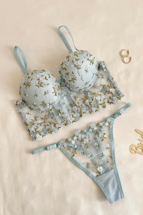 Lamelif Büstiyer Dantelli Nakışlı Destekli Takım