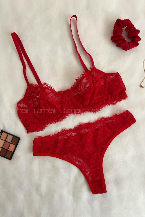 Lamelif Dantel Bralet Takım Desteksiz