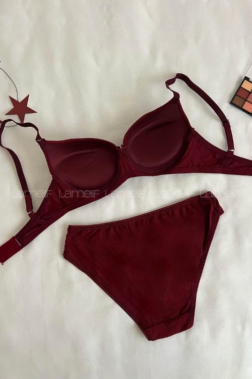 Lamelif Penye Destekli Takım Bordo Renk