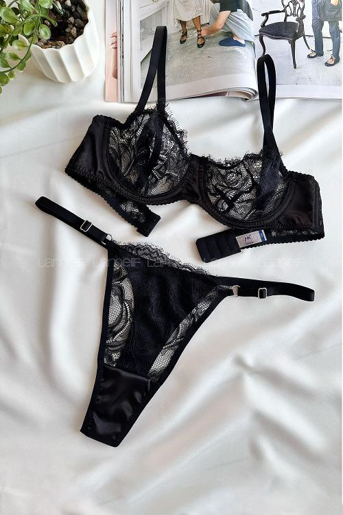 Lamelif Saten Dantel Bralet Takım Desteksiz