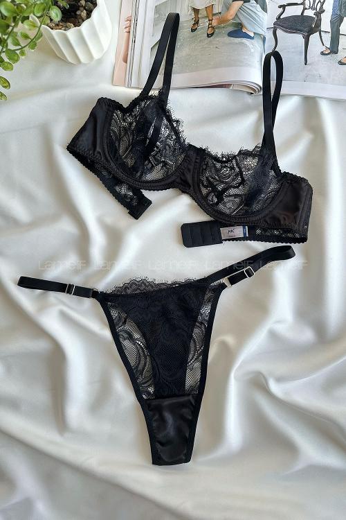 Lamelif Saten Dantel Bralet Takım Desteksiz