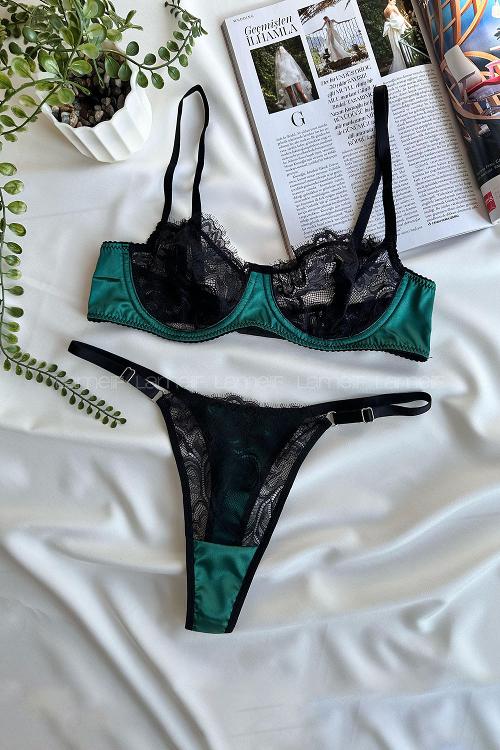 Lamelif Saten Dantel Bralet Takım Desteksiz