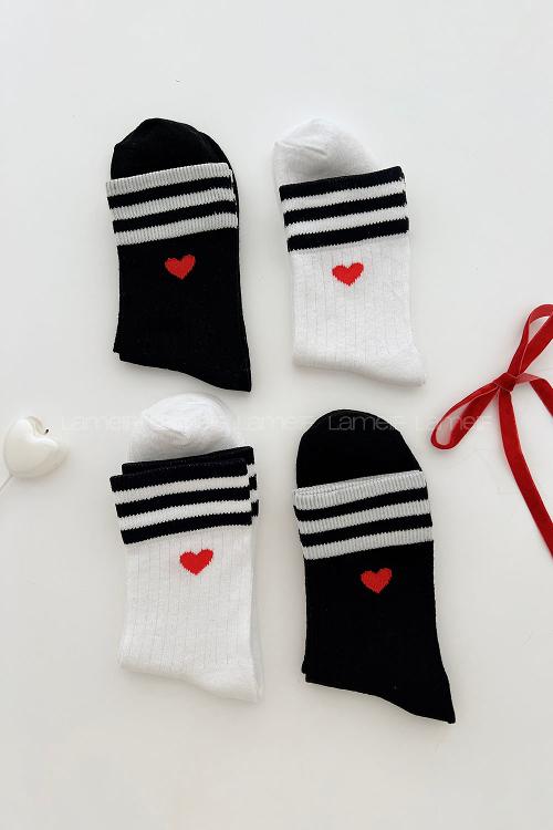 Lamelif 4lü Fitilli Kalpli Kolej Çorap
